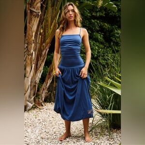 FREE PEOPLE BEACH Liza Drop-Waist Midi Navy Blue Sz L